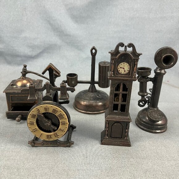 Lot of 5 VTG Miniature Grandfather Clock Phone  Die Cast Metal Pencil Sharpeners - Picture 1 of 7